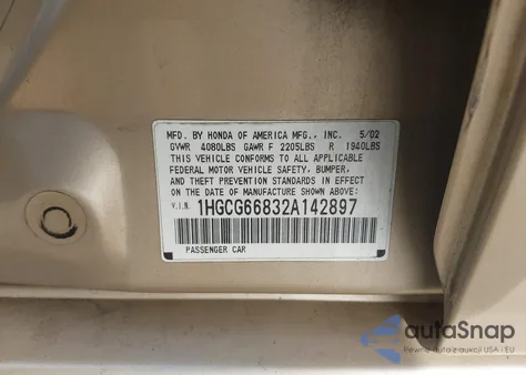 2002 Honda Accord 2.3 Ex/2.3 Se z USA, uszkodzony, nr VIN 1HGCG66832A142897